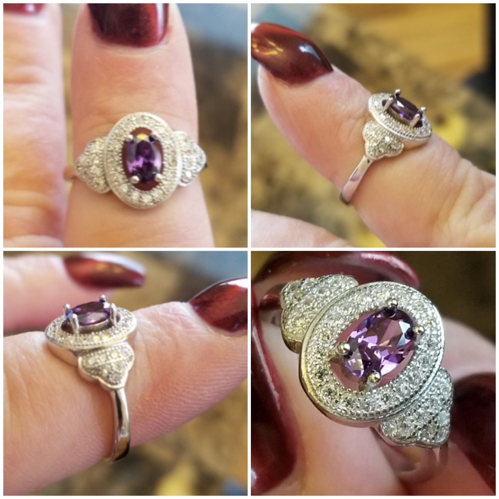 Genuine 1ct Amethyst & White Sapphires Ring Size 6 - Picture 3 of 4